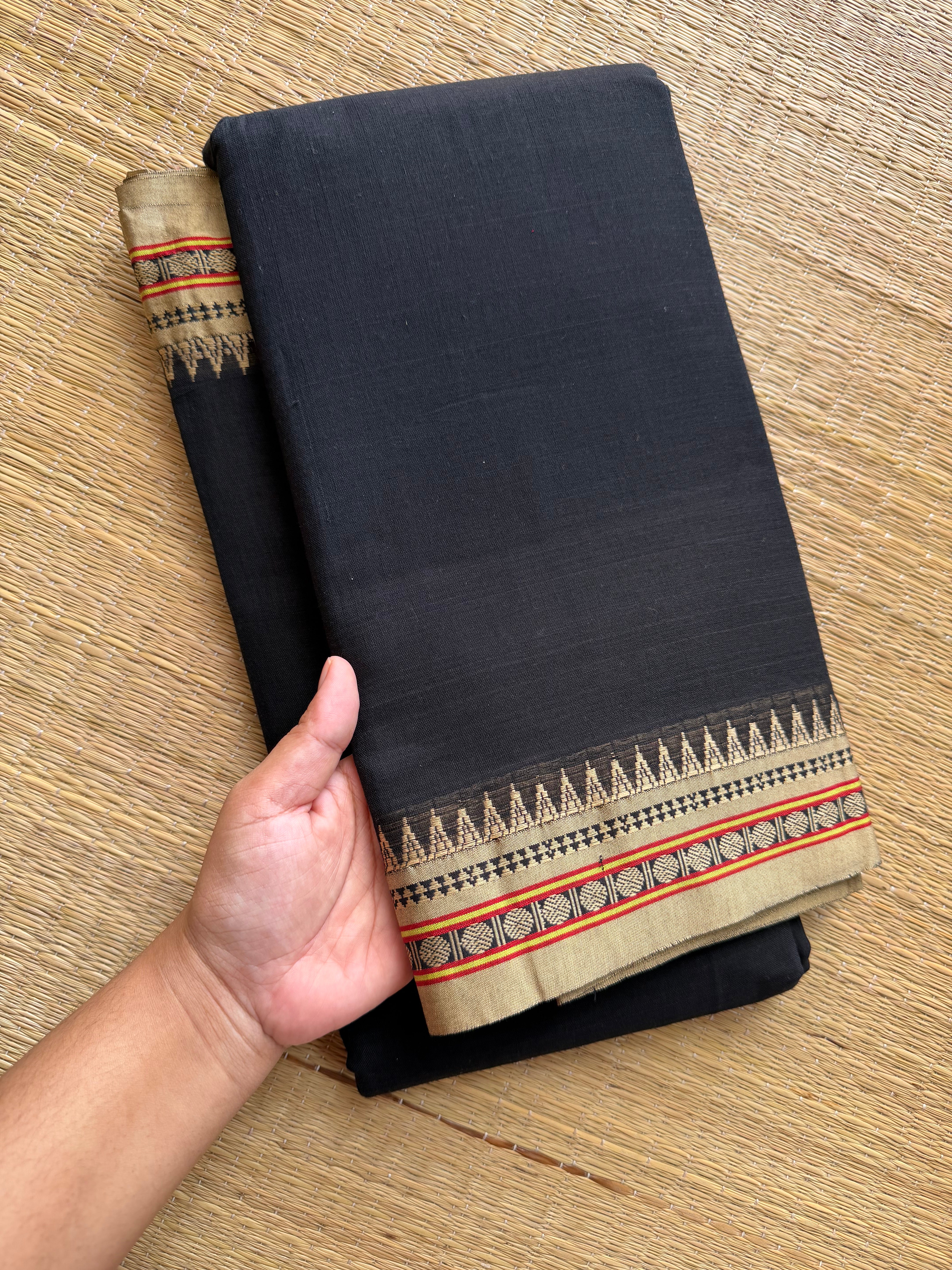 RF226 Black Narayanpet cotton saree with small contrast border