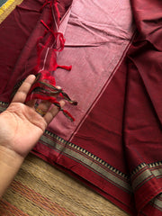 RF932 Maroon ~ Mercerised Narayanpet soft cotton saree with small thread border