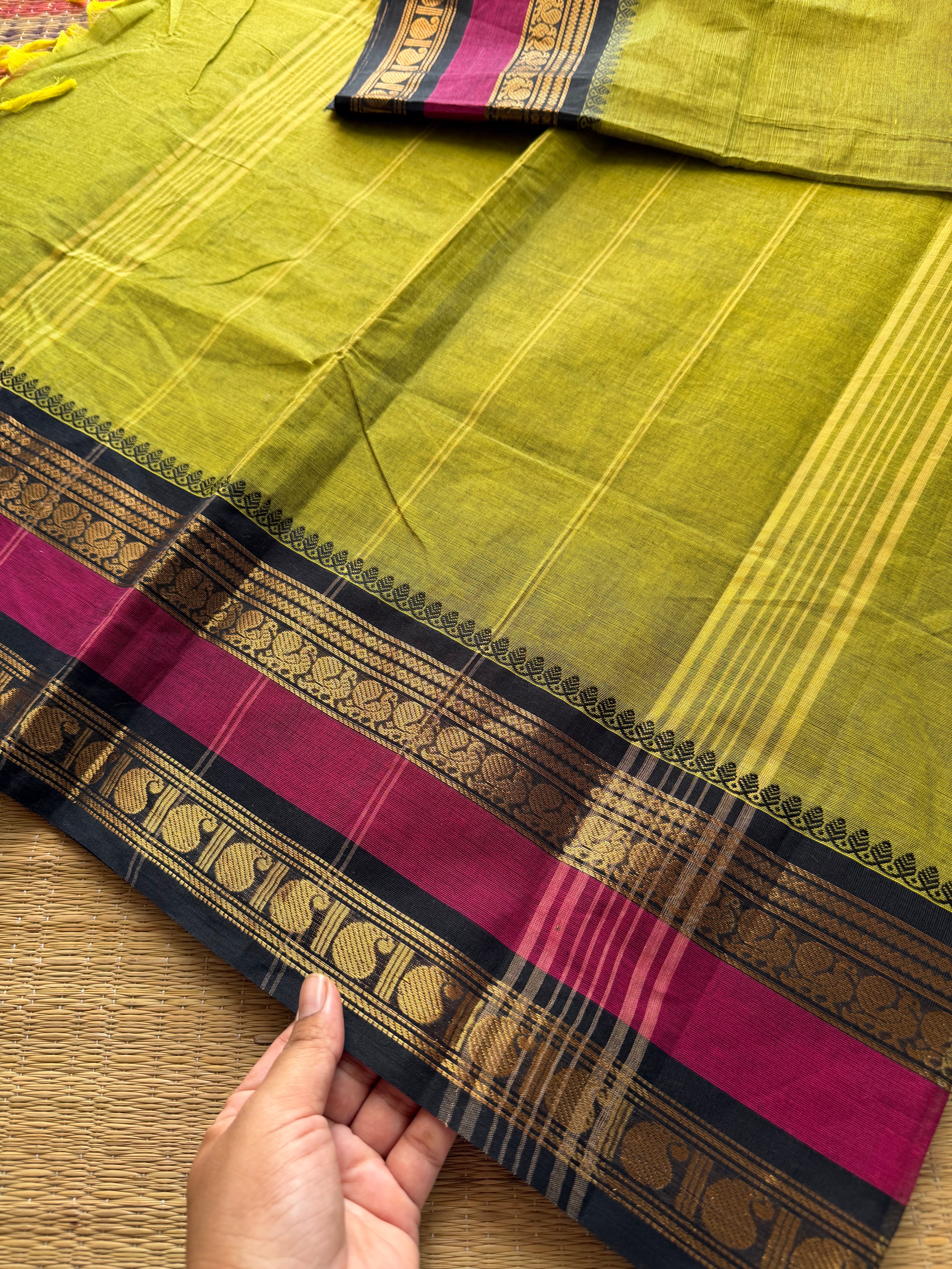 RF388 Green with black combination Kanchi cotton saree