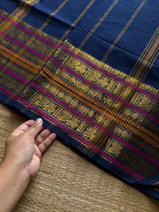 RF1204 Varisaipet border Kanchi cotton saree ~ Navy blue
