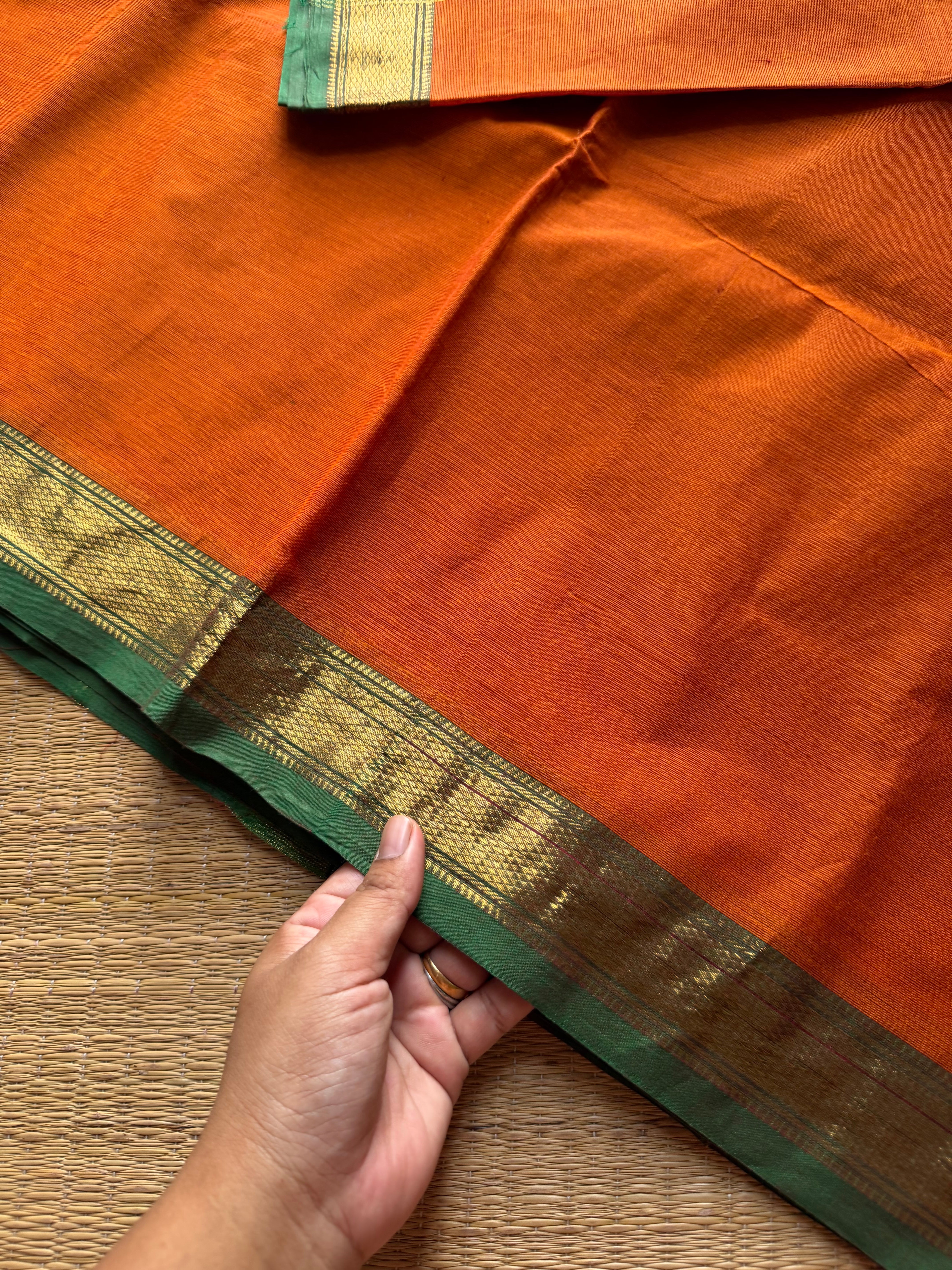 RF990 Orange ~ Small border Kanchi Cotton saree