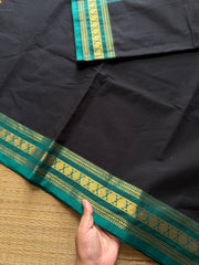 RF444 Black with teal blue combination small border Kanchi cotton saree