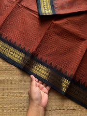 RF1070 Rust orange with black combination vintage Podikattam Kanchi cotton saree