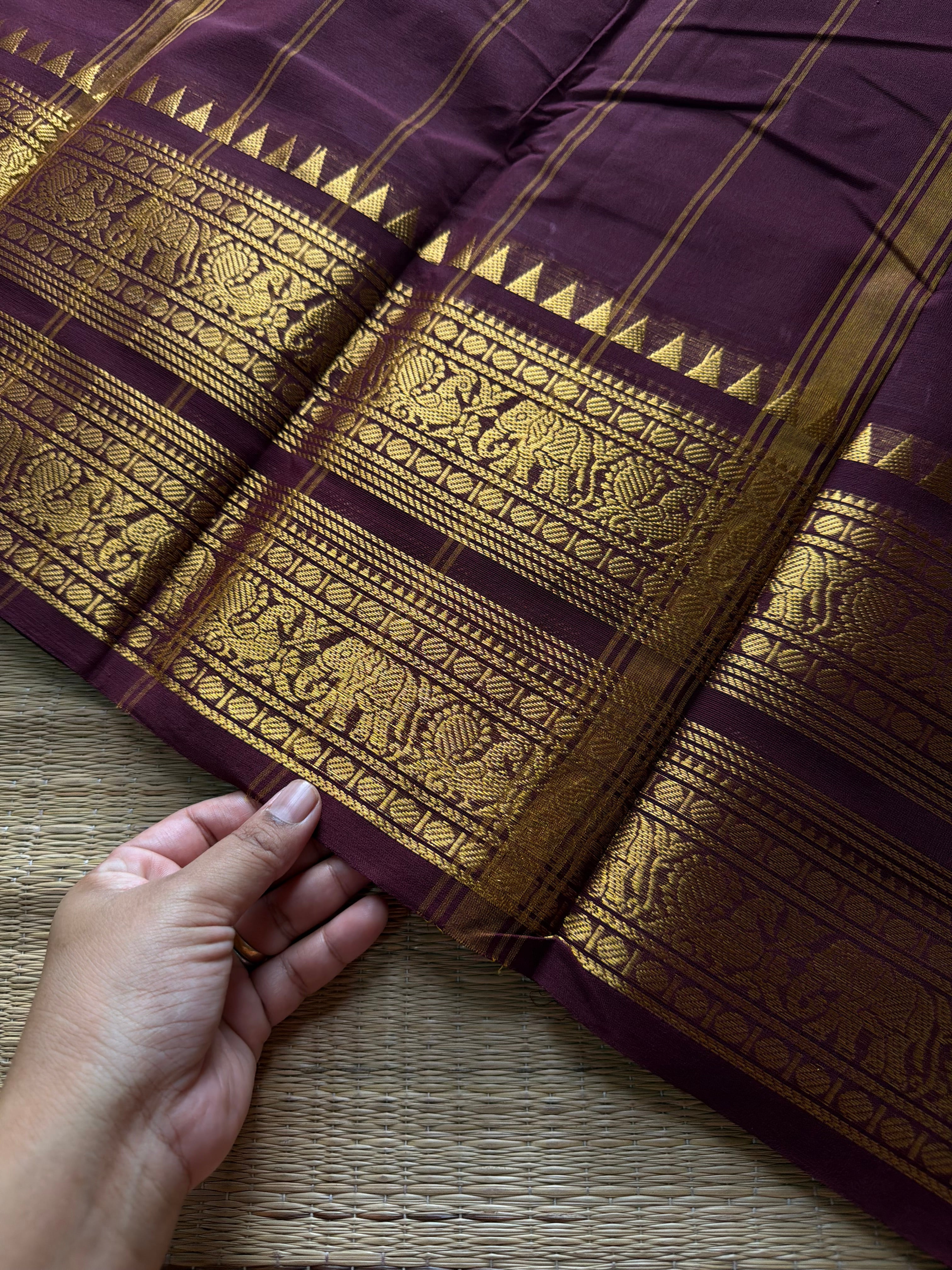 RF1363 Deep maroon ~ Kanchi Cotton Saree with Rettapet border