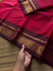 RF1431 Reddish pink shade with brown combination Kanchi cotton saree