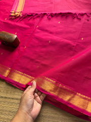 Monotone pink shade small border Kanchi cotton saree with handmade golden Zari Buttas
