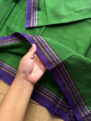 RF977 Green shade Mercerised soft Narayanpet cotton saree with small contrast thread border