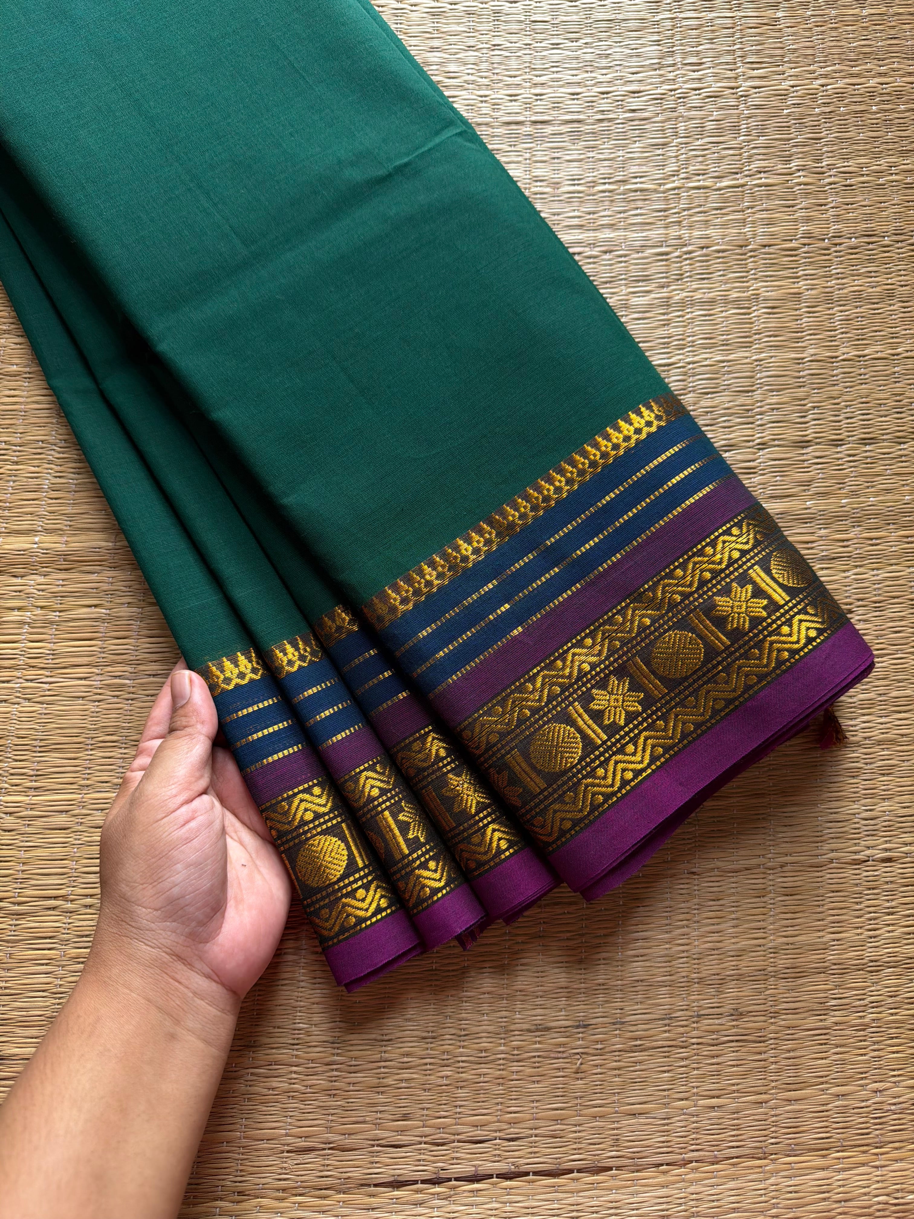 RF631 Dark teal green shade Kanchi cotton saree