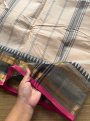 RF399 Half White with grey combination Kanchi cotton saree
