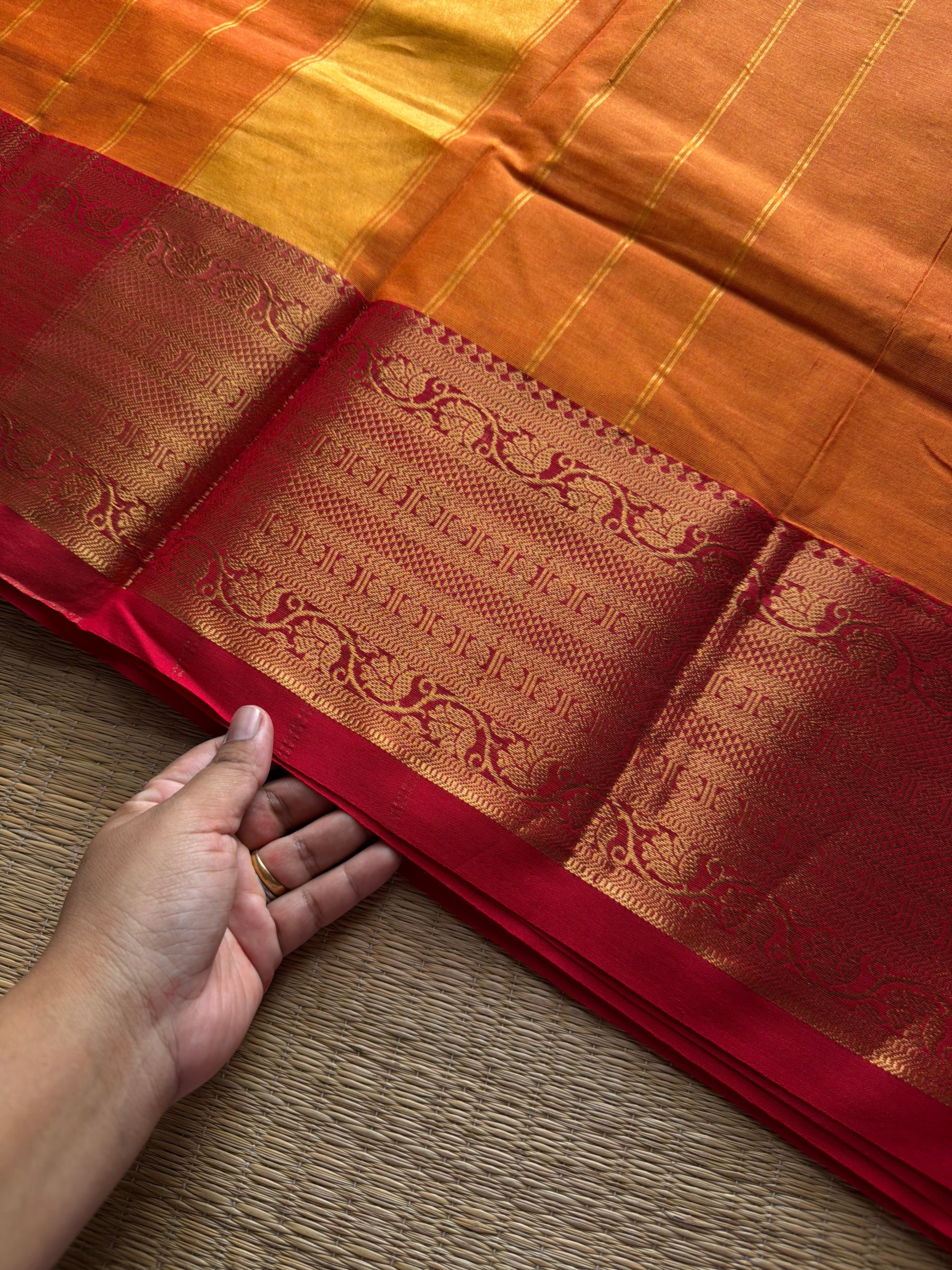 RF1085 Orange shade ~ One side border Kanchi cotton saree