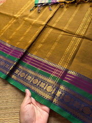 RF692 Dual tone honey shade ~ Silk Saree Inspired Kanchi Cotton saree multi color border
