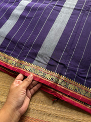 RF931 Purple ~ Mercerised Narayanpet soft cotton saree with small thread border