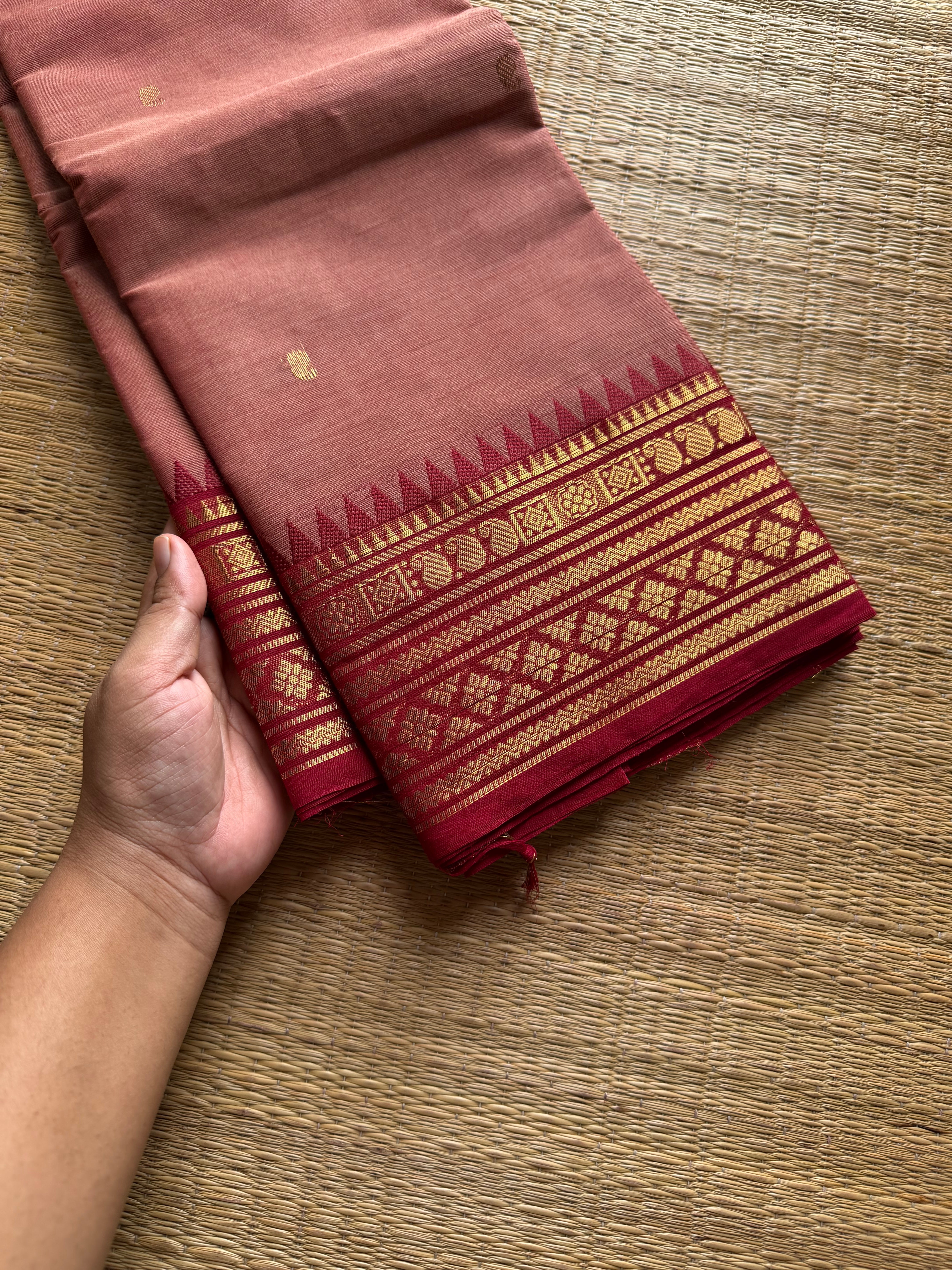 RF1346 Onion pink shade ~ Kanchi cotton saree with handmade thread buttas