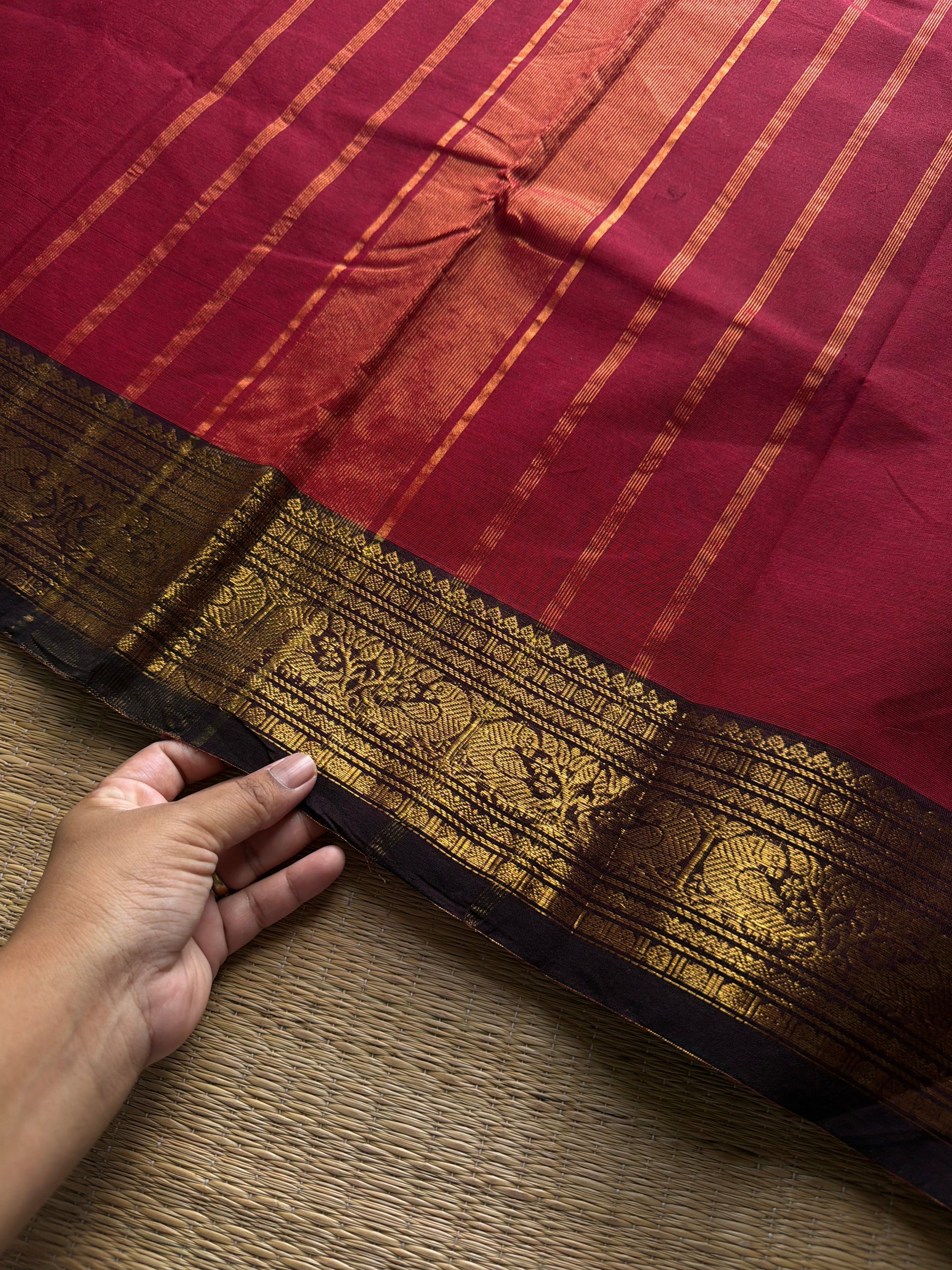 RF1029 Reddish maroon with brown combination Kanchi cotton saree