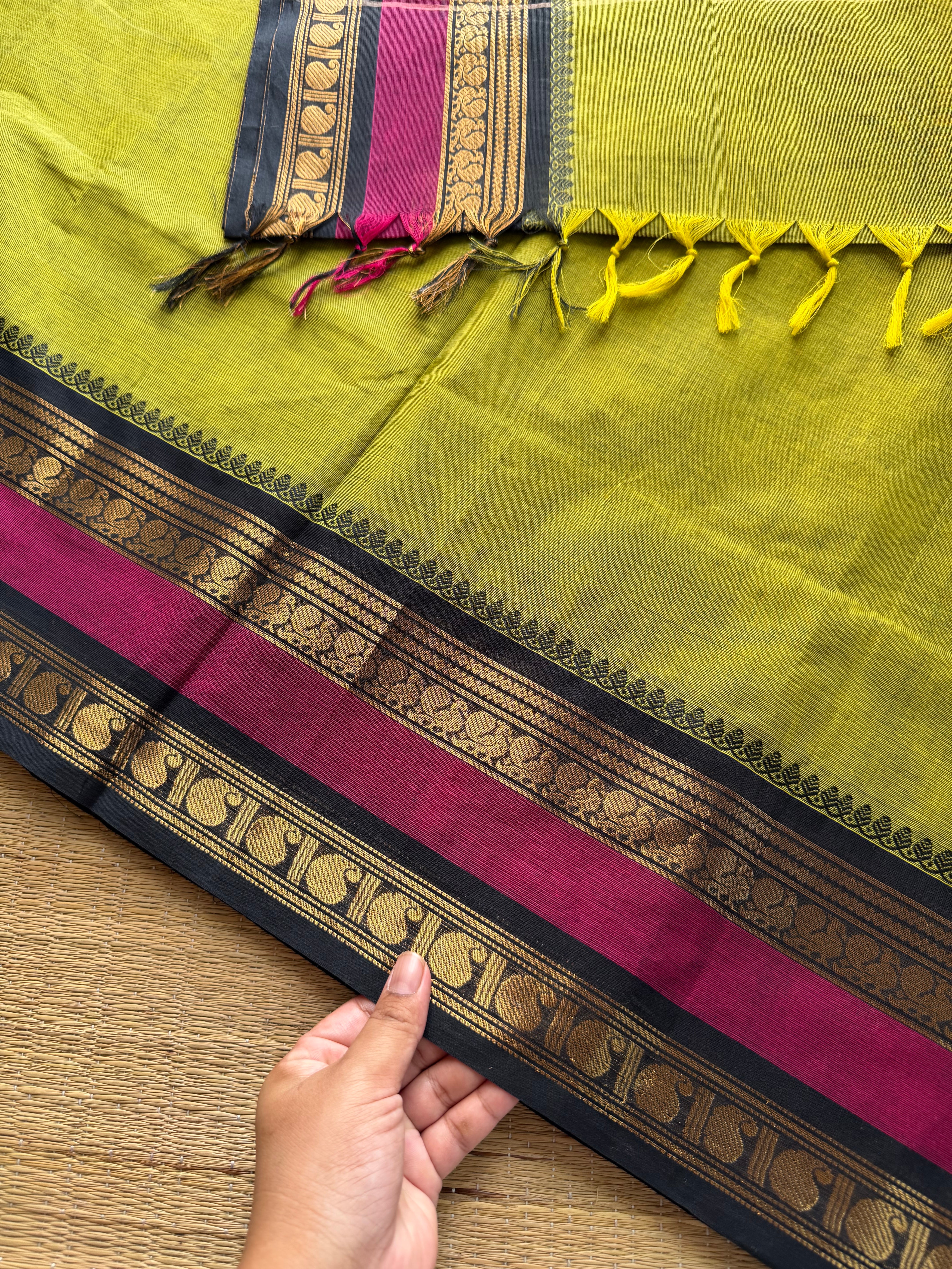 RF388 Green with black combination Kanchi cotton saree