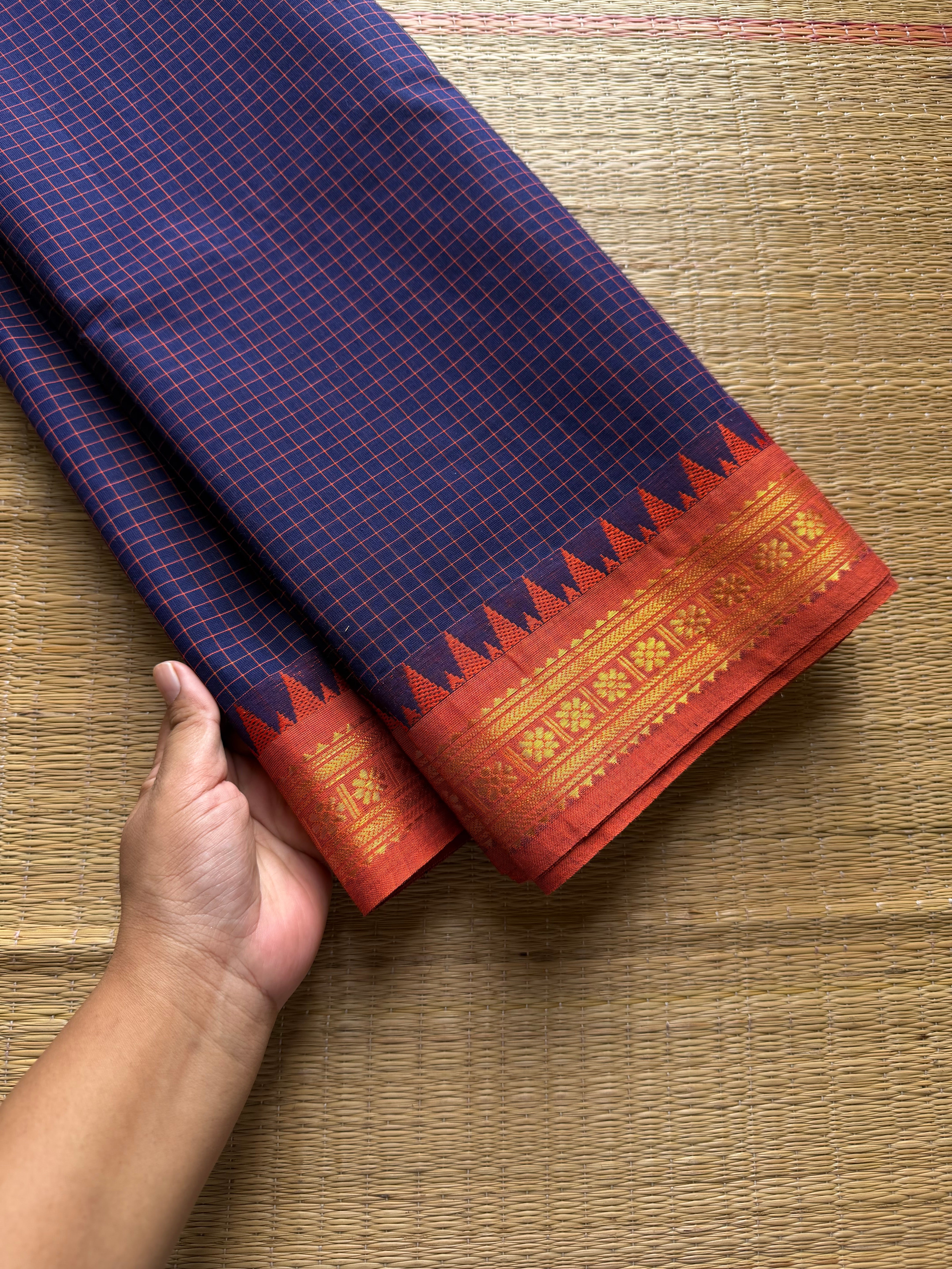 RF818 Purple & blue mixed shade Podikattam / small checks Kanchi cotton saree