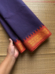 RF818 Purple & blue mixed shade Podikattam / small checks Kanchi cotton saree