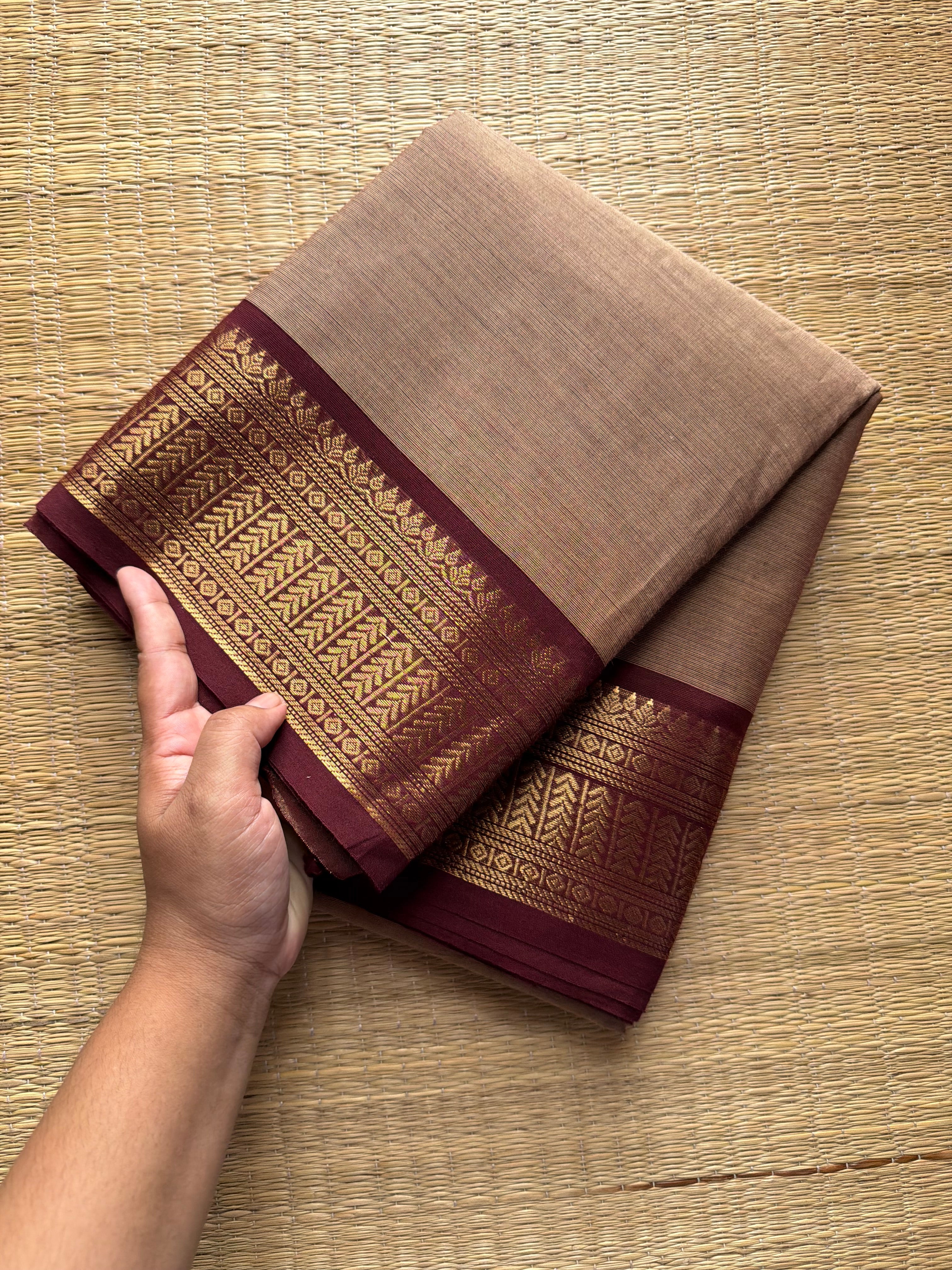 RF208 Biscuit shade with maroon combination Kanchi cotton saree