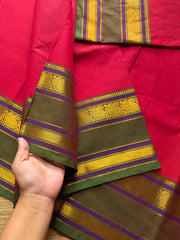 RF685 Mango pattern Gap Border Kanchi cotton saree ~ Reddish Maroon