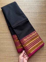 RF409 Black Kanchi cotton saree with contrast magenta pink silk saree inspired Varisaipet border