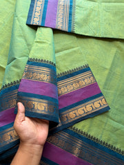 RF276 Dual tone Turquoise green shade Kanchi cotton saree with unique Rettapet border