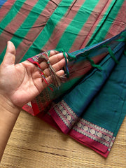 RF795 Peacock blue shade Mercerised Narayanpet cotton saree with small border