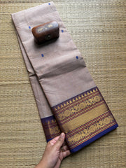 Cream With Purple Shade Kanchi Cotton Saree With Handmade Thread Buttas