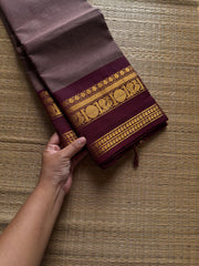 RF1119 Biscuit with maroon Kanchi cotton saree with gap border