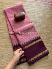 RF57 Dual tone Onion pink shade with contrast dark purple vintage border Podi Kattam Kanchi cotton saree