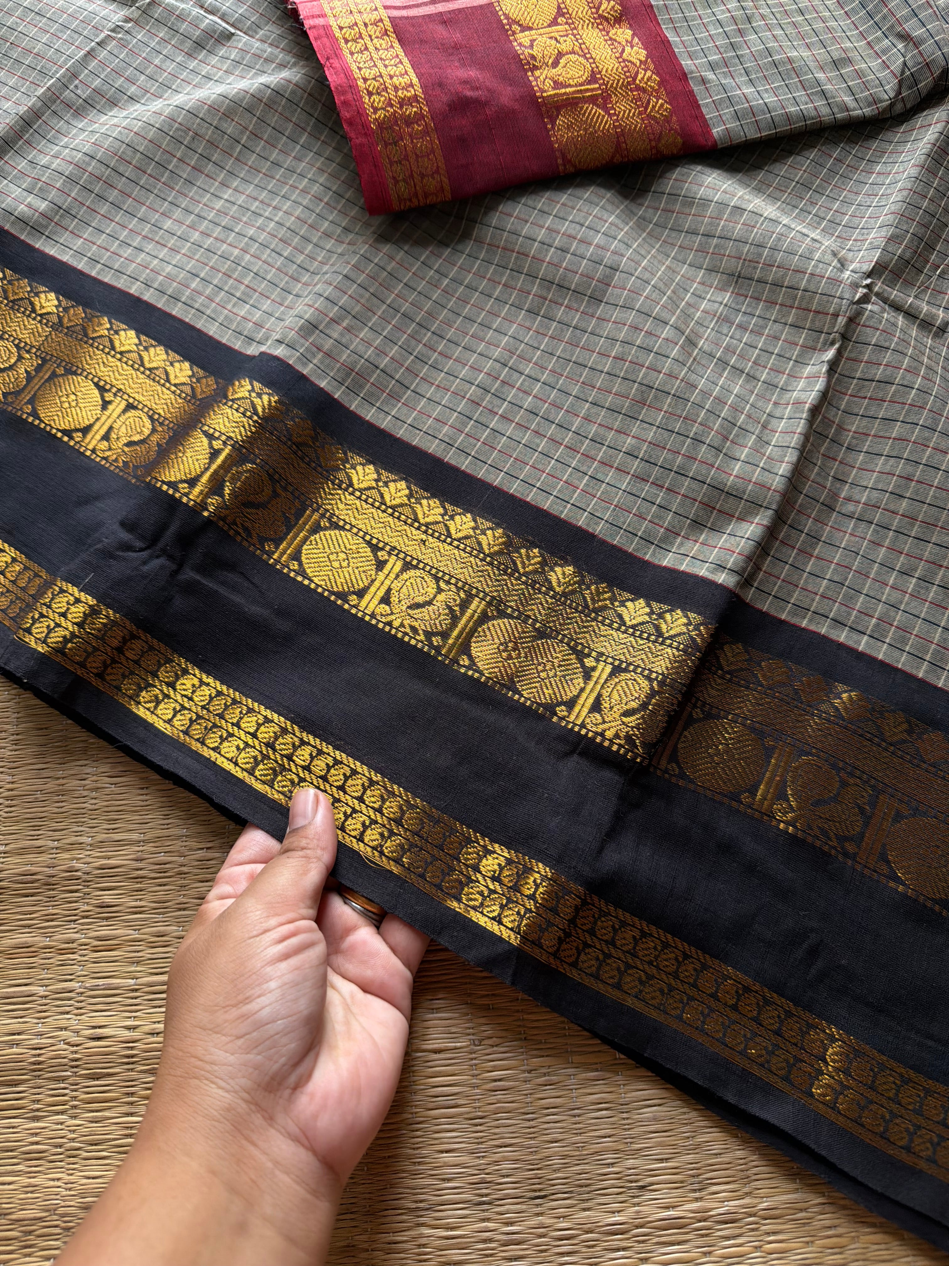 RF1368 Dual tone grey ~ Ganga Jamuna border Kanchi cotton saree