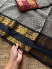 RF1368 Dual tone grey ~ Ganga Jamuna border Kanchi cotton saree