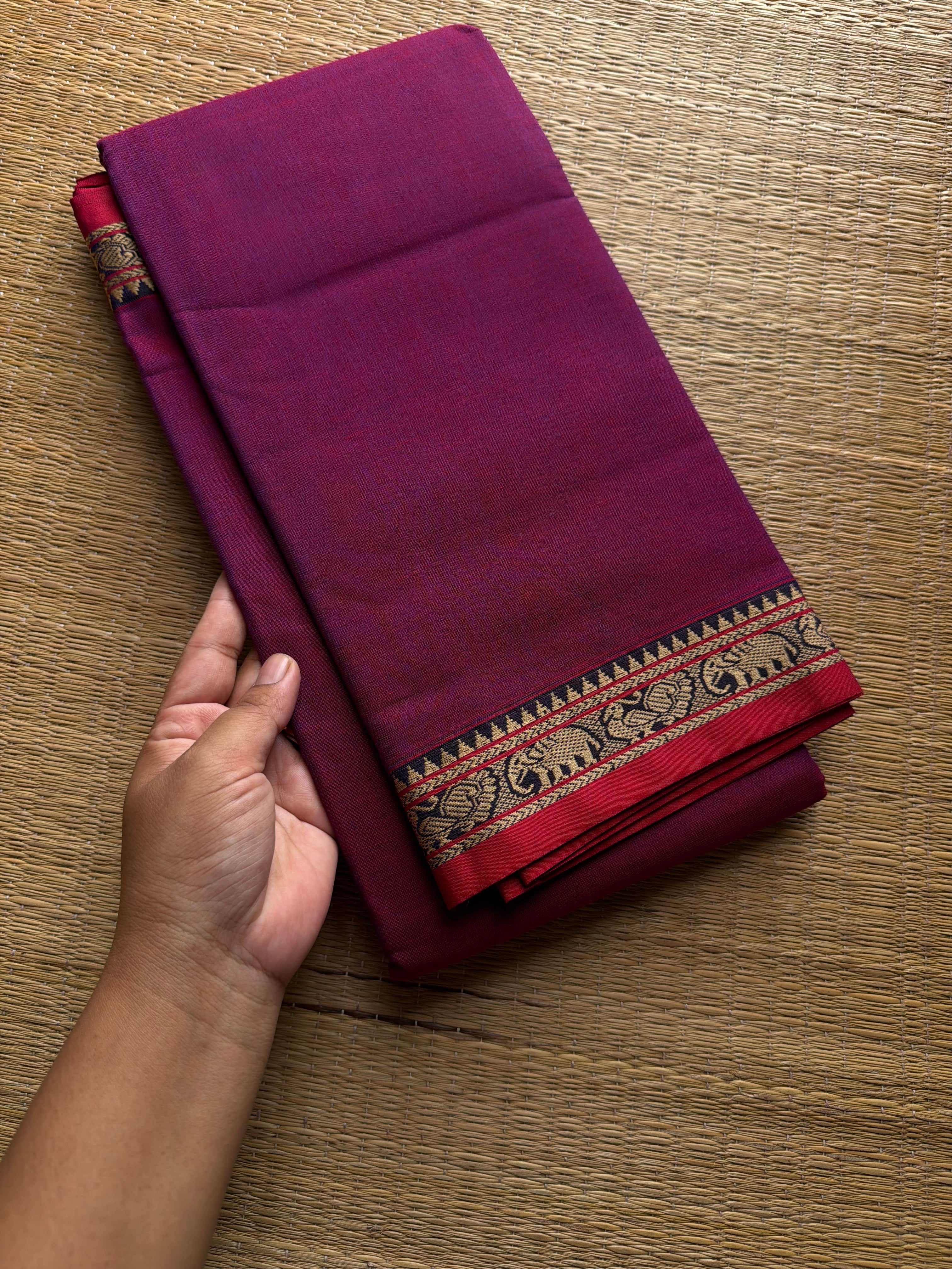 RF929 Magenta pink ~ Mercerised Narayanpet soft cotton saree with small thread border