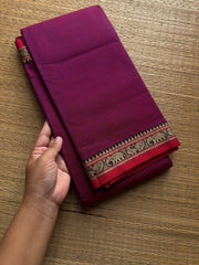 RF929 Magenta pink ~ Mercerised Narayanpet soft cotton saree with small thread border