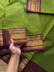 Green and magenta pink combination Kanchi cotton saree