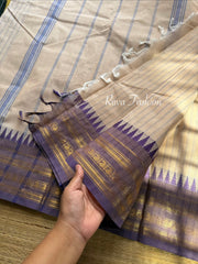 RF21 Half while shade with Lavender Combination Kanchi Cotton Saree With Stripped pattern - RF21