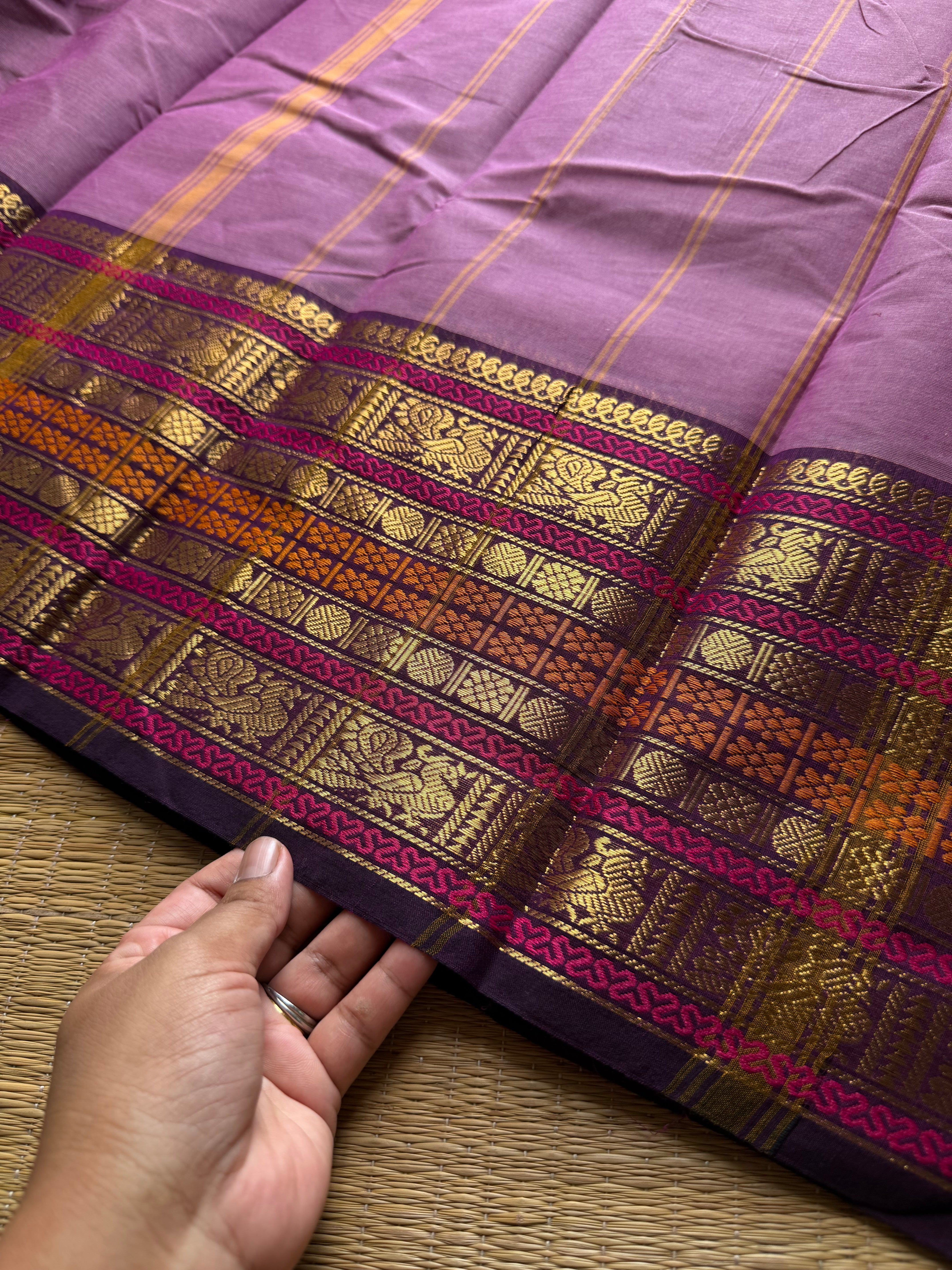 RF833 Lavender shade Kanchi cotton saree ~ Varisaipet border