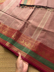 RF425 Onion pink shade Kanchi cotton saree with silk saree inspired Annam border