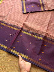 Biscuit shade Vintage Border Kanchi Cotton Saree With kattam / checks pattern & handwoven Buttas on the border