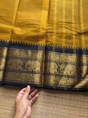 RF964 Mustard with black combination Kanchi cotton saree