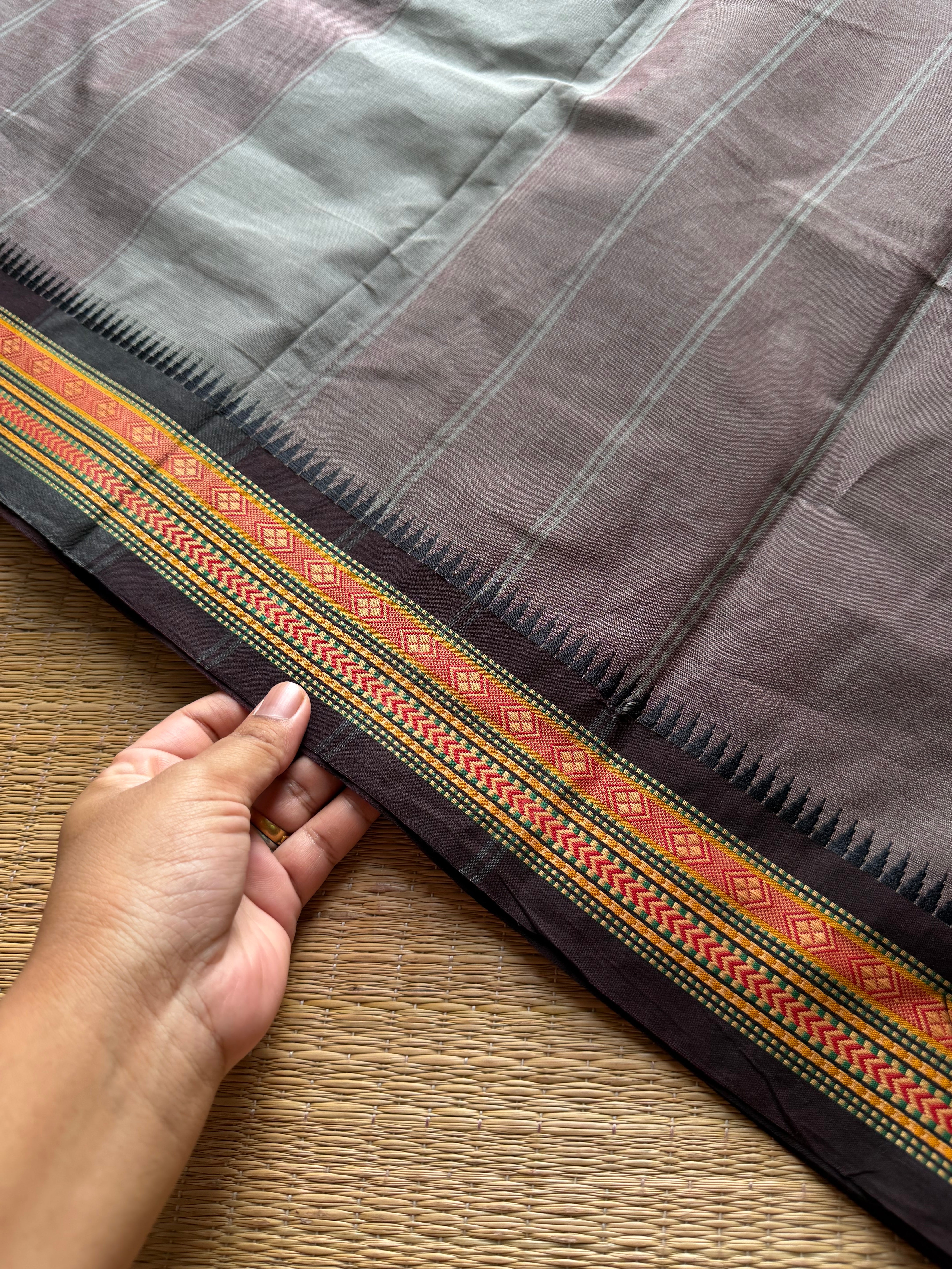 RF999 Grey ~ Small thread border Kanchi cotton saree
