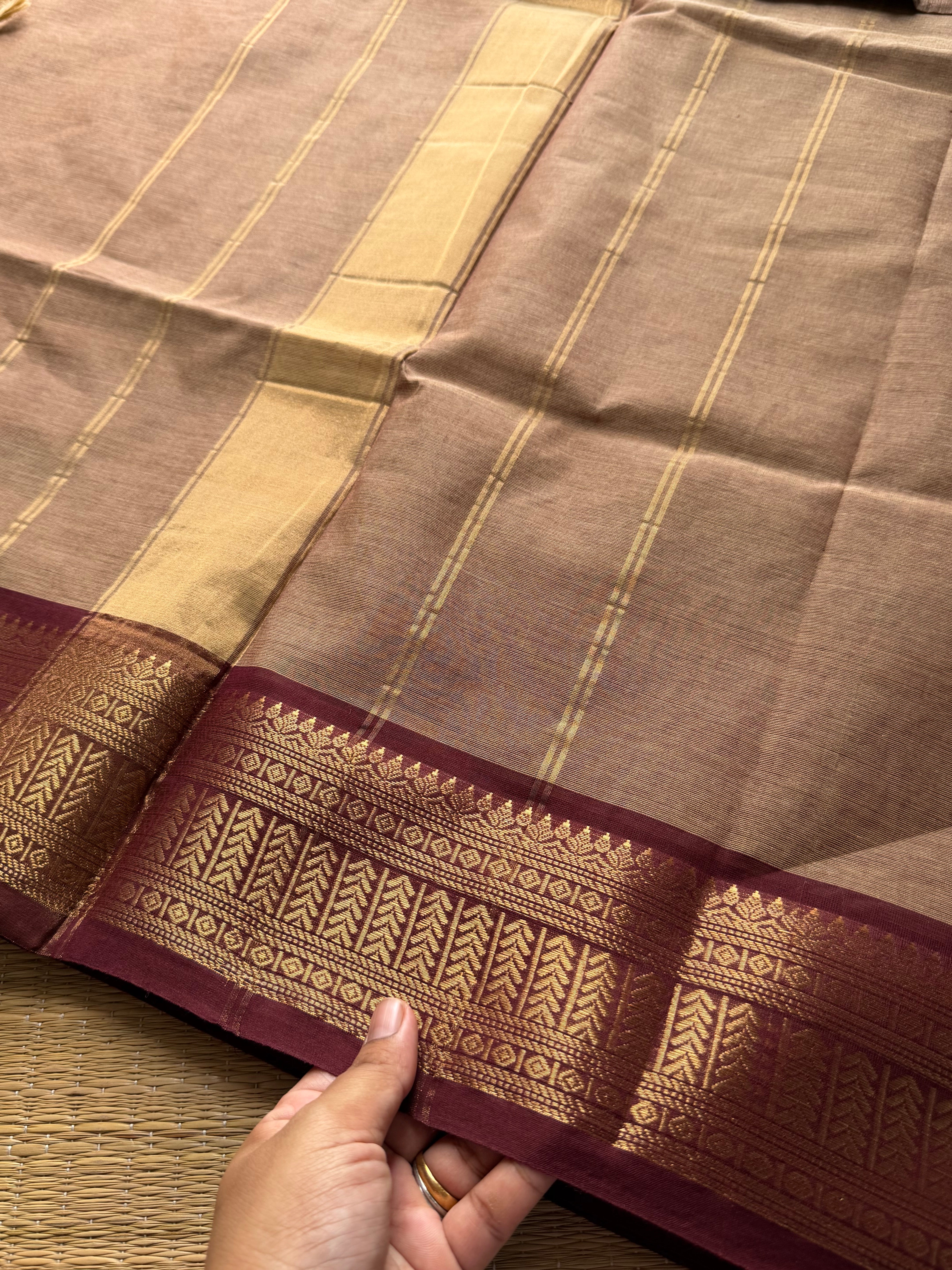 RF208 Biscuit shade with maroon combination Kanchi cotton saree