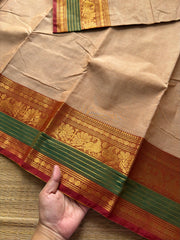 RF428 Beige shade Kanchi cotton saree with contrast Annam pattern border
