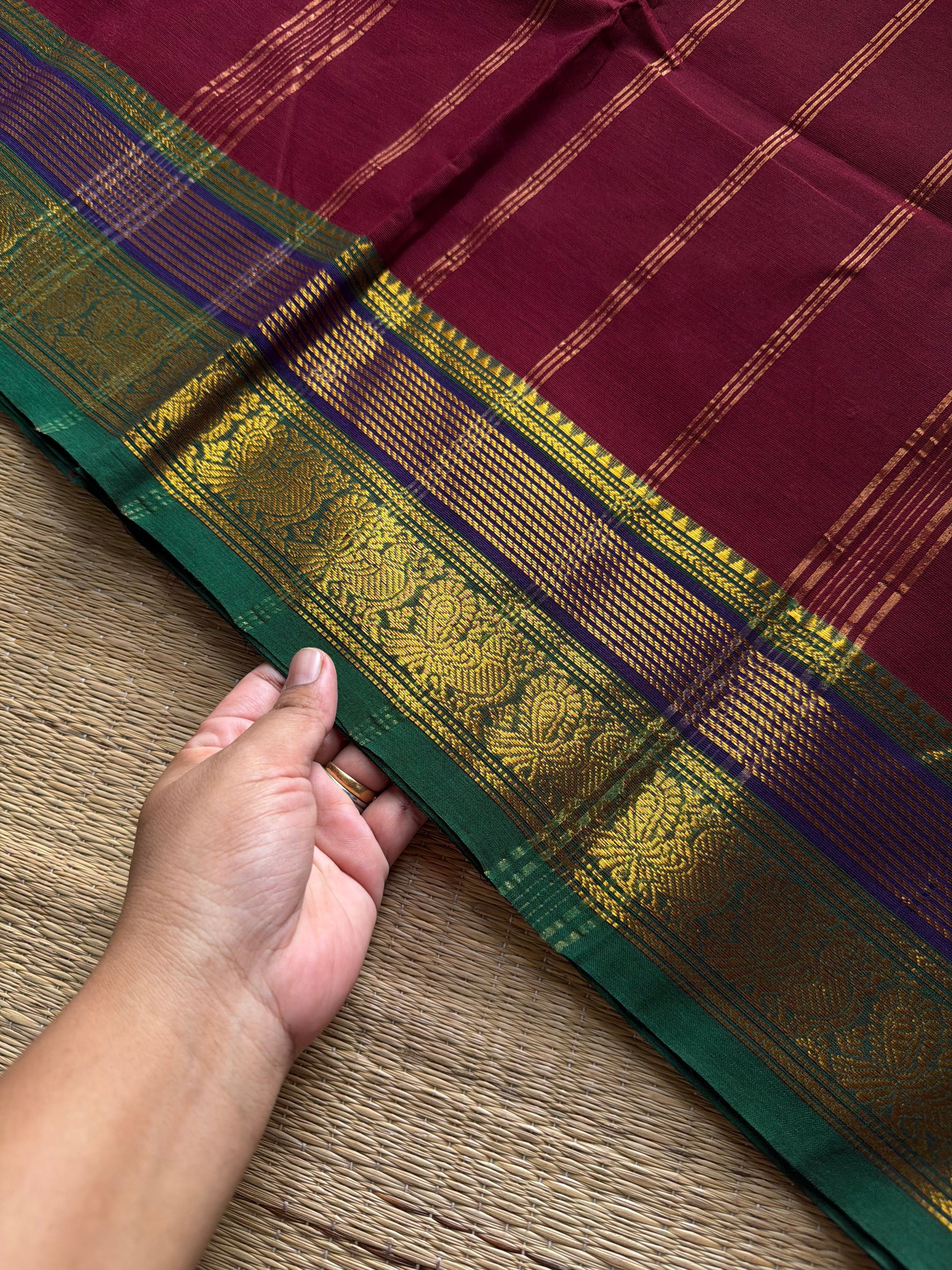 RF1140 Maroon ~ Silk saree inspired Kanchi cotton saree