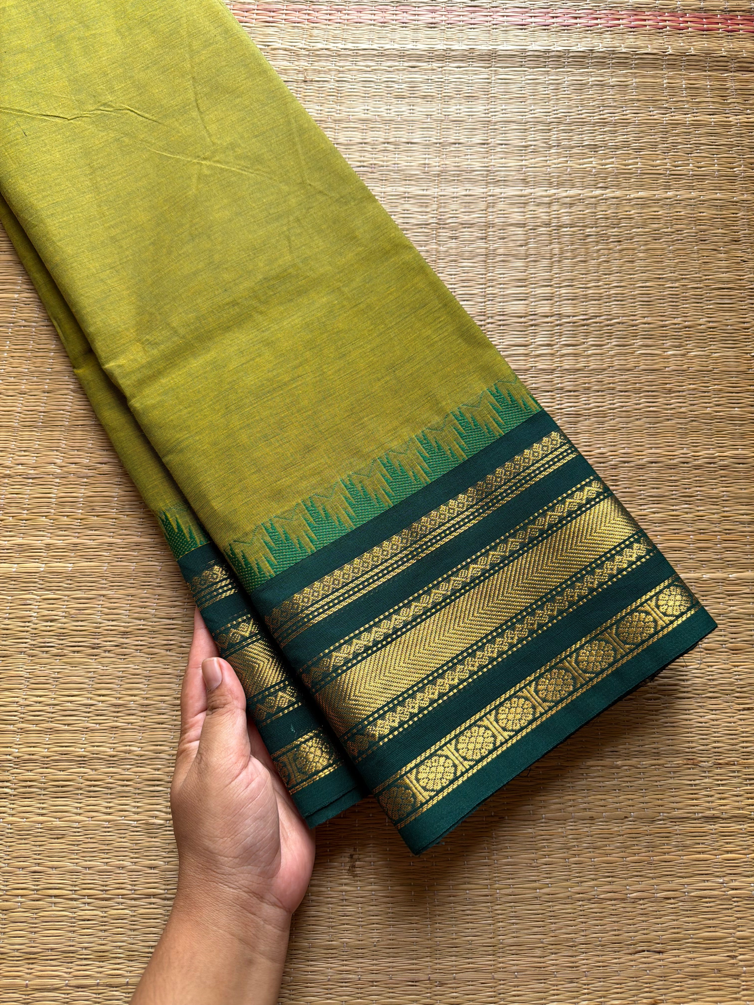 RF683 Thazhampoo border Kanchi cotton saree ~ Green