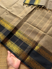 RF471 Grey with black combination shade Kanchi cotton saree with Annam pattern gap border