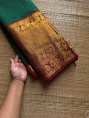 RF1192 Green with maroon ~ Long / Big border Kanchi cotton saree