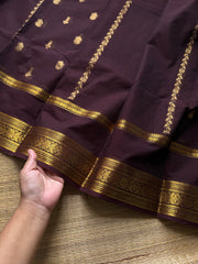 RF728 Premium Rich Pallu Kanchi Cotton Saree ~ Deep Coffee Brown with floral, Annam & Yazhi pattern Zari woven