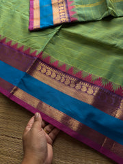 RF969 Apple green shade Kanchi cotton saree with Thazhampoo pattern border