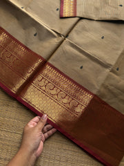 RF1019 Beige shade ~ Kanchi Cotton Saree with handmade thread buttas