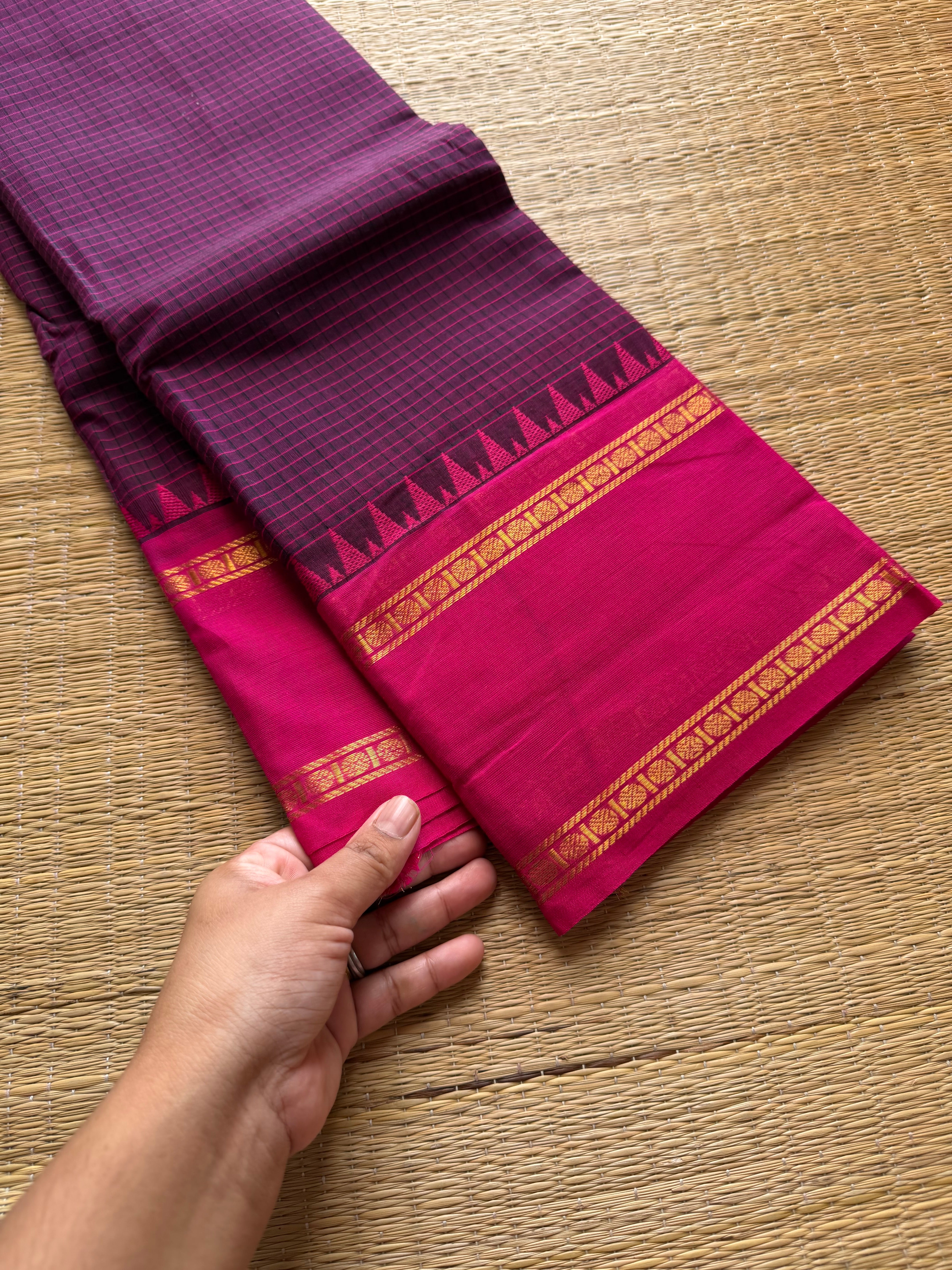 RF623 Premium Vintage Podi Kattam Kanchi Cotton saree ~ Purple with pink shade
